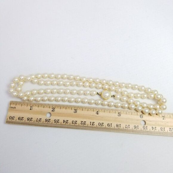 Vintage Long Faux Pearl Beaded Necklace with Sterling Silver Clasp, Classic - Picture 6 of 8